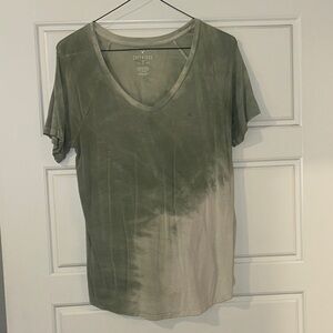Green Short Sleeve Tee with V-Neck